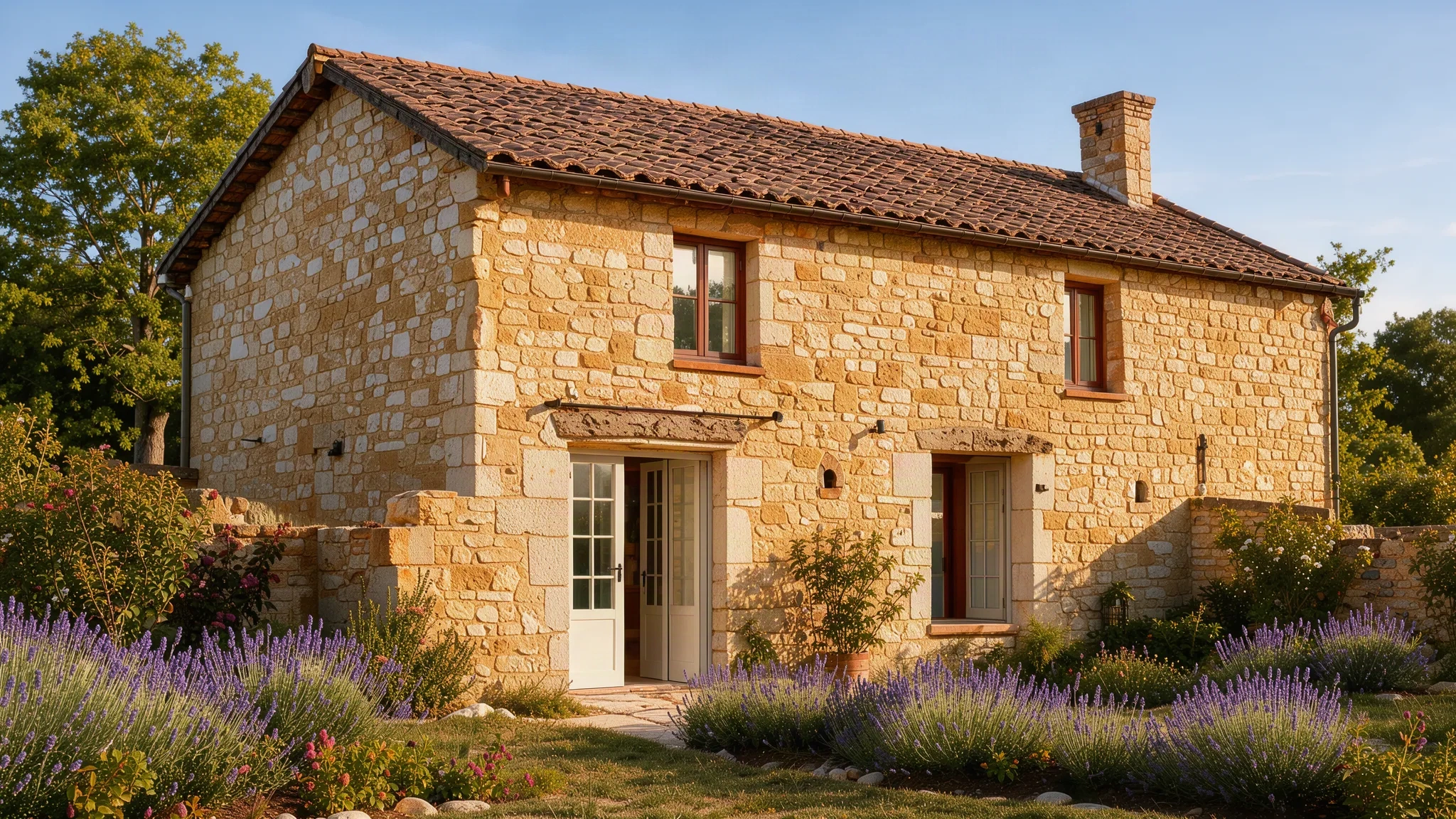 Toiture en tuiles plates d'une maison rénovée
