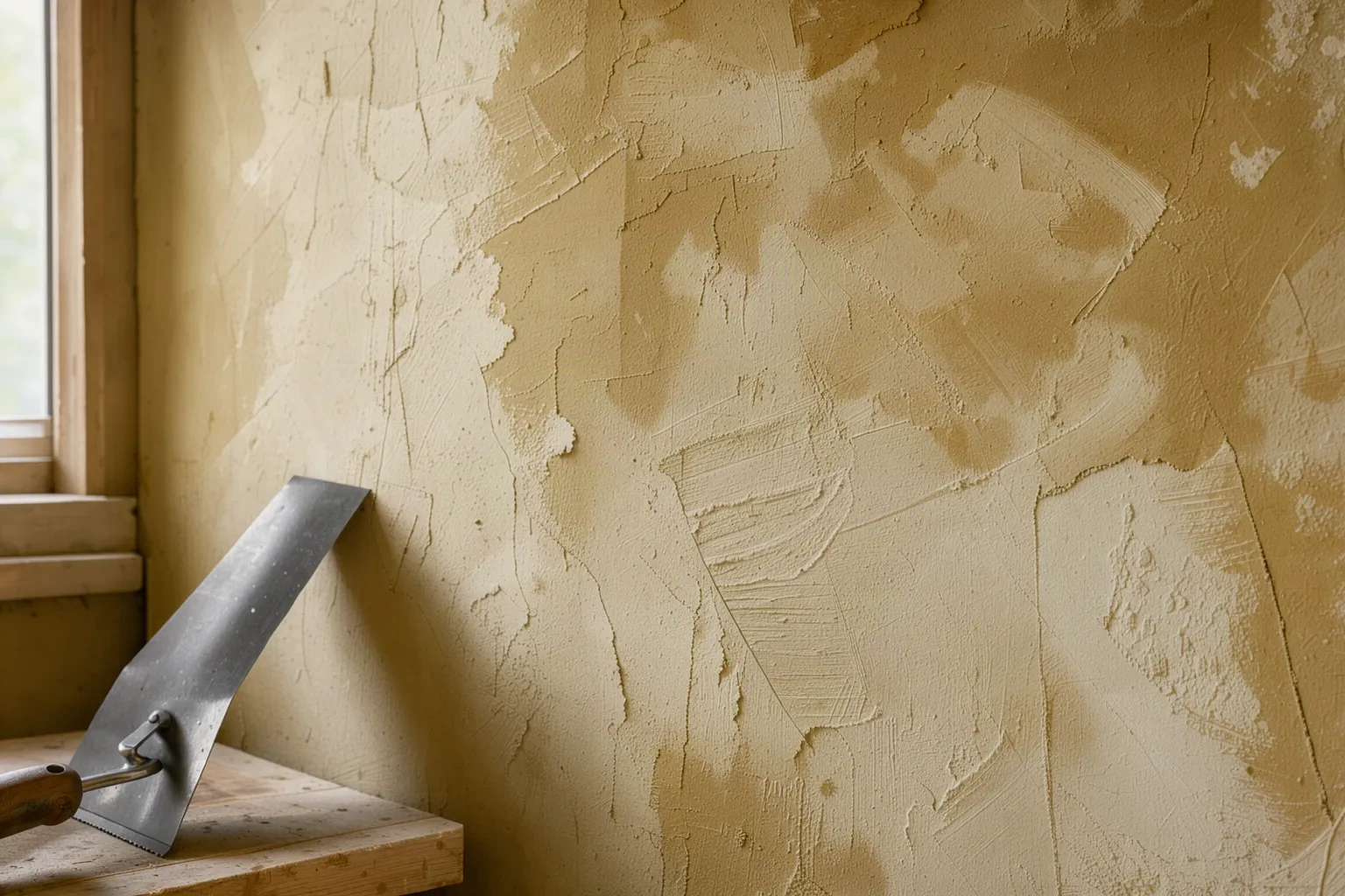 Enduit de chaux appliqué à la main sur les murs restaurés